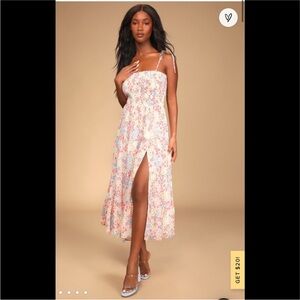 Just Dreamy White Floral Print Smocked
Tiered Midi Dress